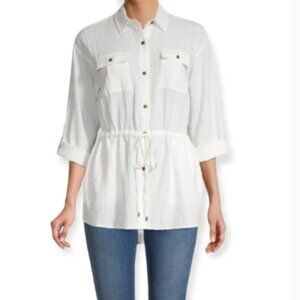 Calvin Klein White Crepe Button-Down Tunic Top